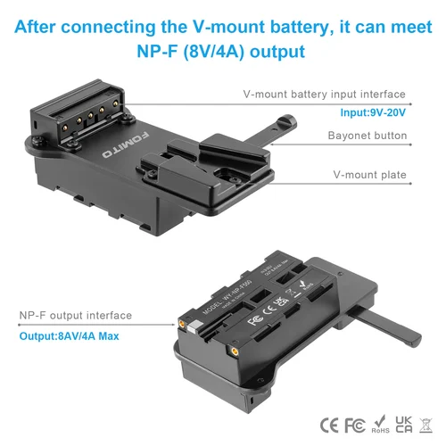 Imagen 2 del producto FOMITO NP-F970 F750 F550 batería simulada a placa de montaje en V adaptador de corriente para Monitor de cámara Neewer F100 FEELWORLD FW568 F5 T7