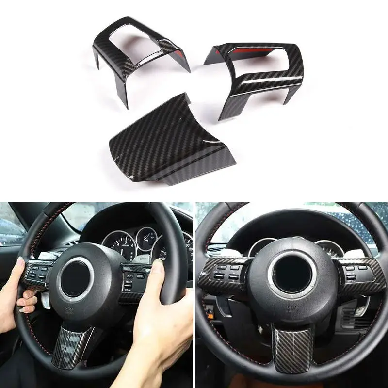 For Mazda MX-5 NC 2009 2010 2011-2014 3pcs Carbon Fiber Texture Car ABS Interior Accessories Steering Wheel Panel Cover Trim