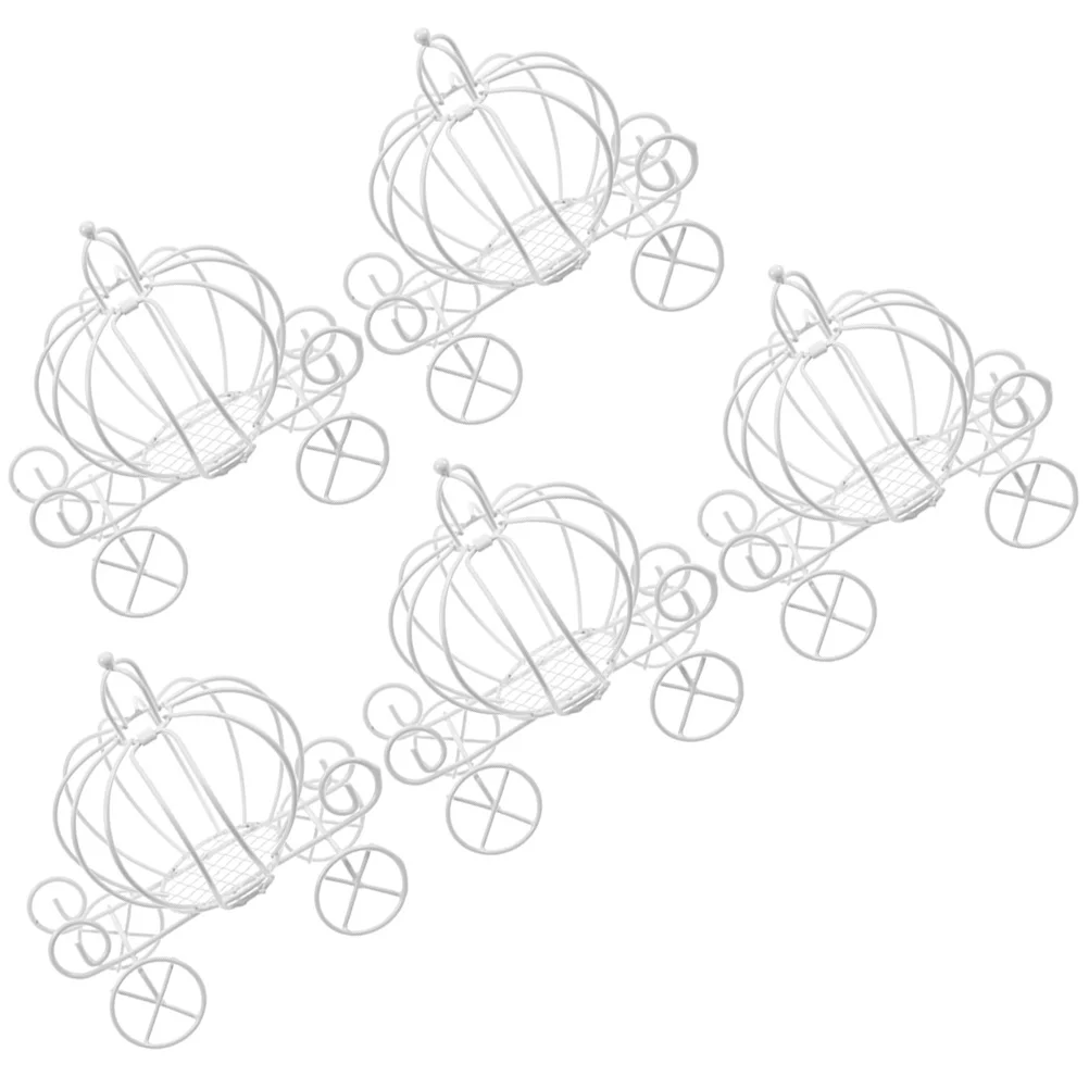 

5pcs White Iron Wedding Candy Box Pumpkin Carriage Shape Metal Storage Box Exquisite Treats Container Party Favor Decor