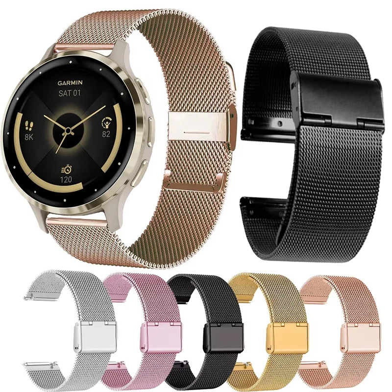 Garmin Venu 2 3/3S 2/2S、Vivoactive 3 4 5、Forerunner 745 965 158 645 255 265 245 SQ SQ2 Music対応 ミラネーゼループストラップ