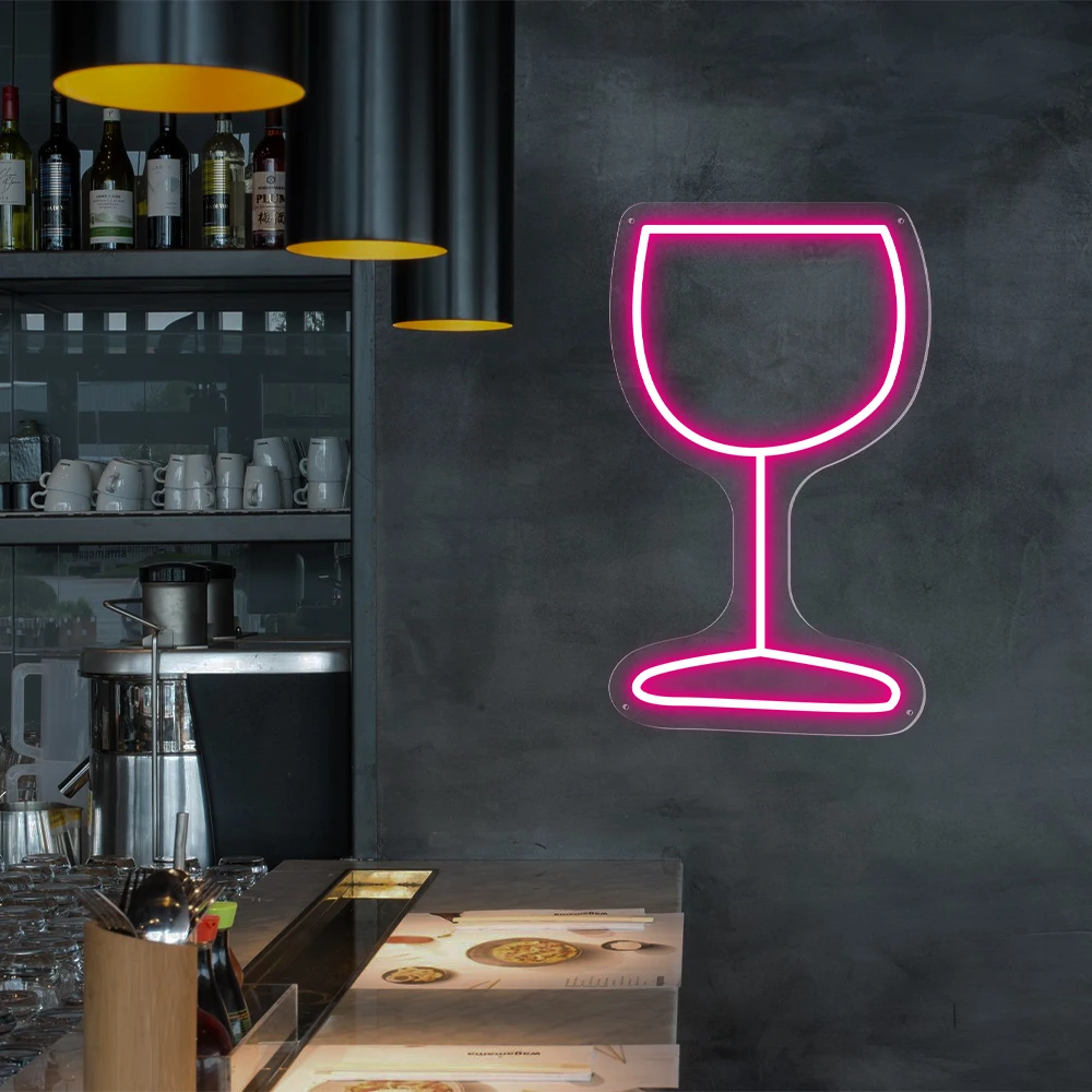 Wine Mugs Neon Sign Bar Club Cocktail Man Cave Party Wedding Decor Wine Glass Modeling Nightlight Light LED Cup Decoration