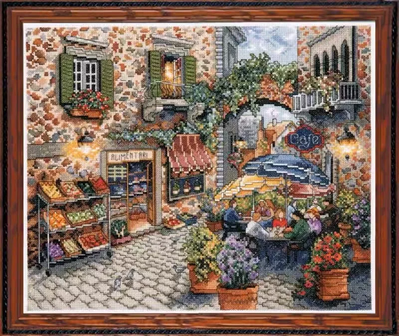 Cross Stitch Kit DW 02735 Roadside Cafe 44-38 28ct 32ct 14ct Metallic fabric   Cloth hand Embroidery Material Kit