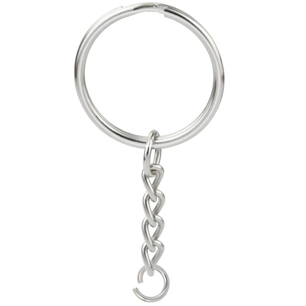 100Pcs 1 Inch/25Mm Metal Split Key Ring With Chain Silver Key Ring Keychain Ring Parts Open Jump Ring And Connector Accessories