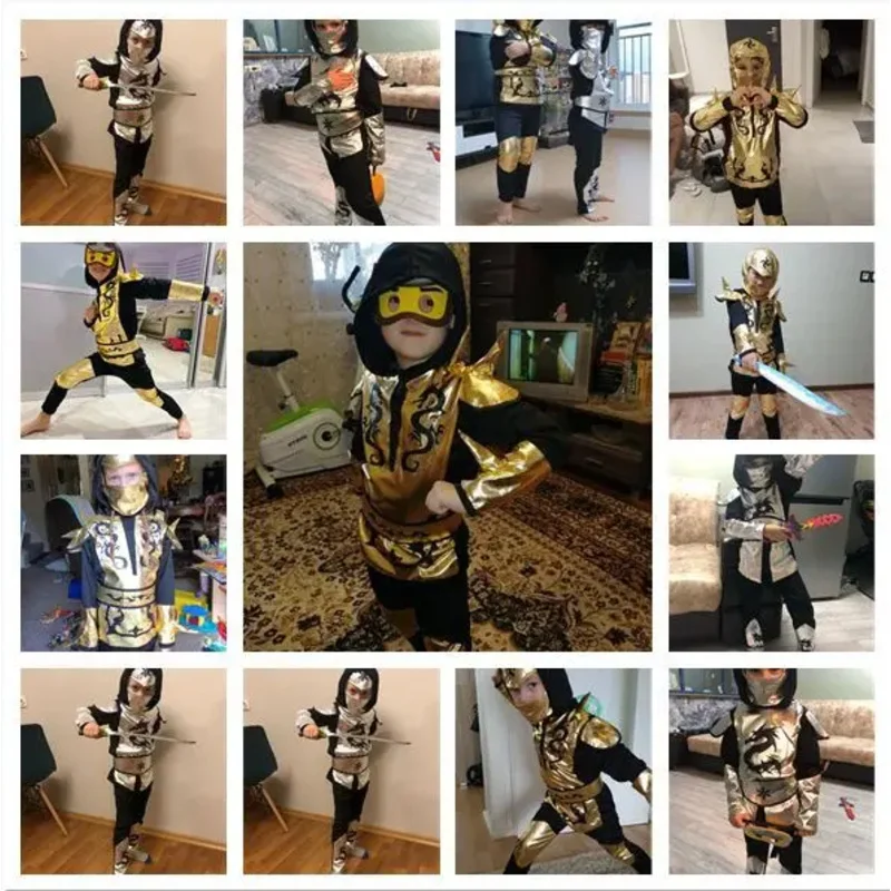 أزياء الهالوين النينجا التأثيرية للأطفال ملابس النينجا الذهبية للأولاد بدلة الساموراي الغامضة للأطفال طقم بدلة تجسس كرنفال