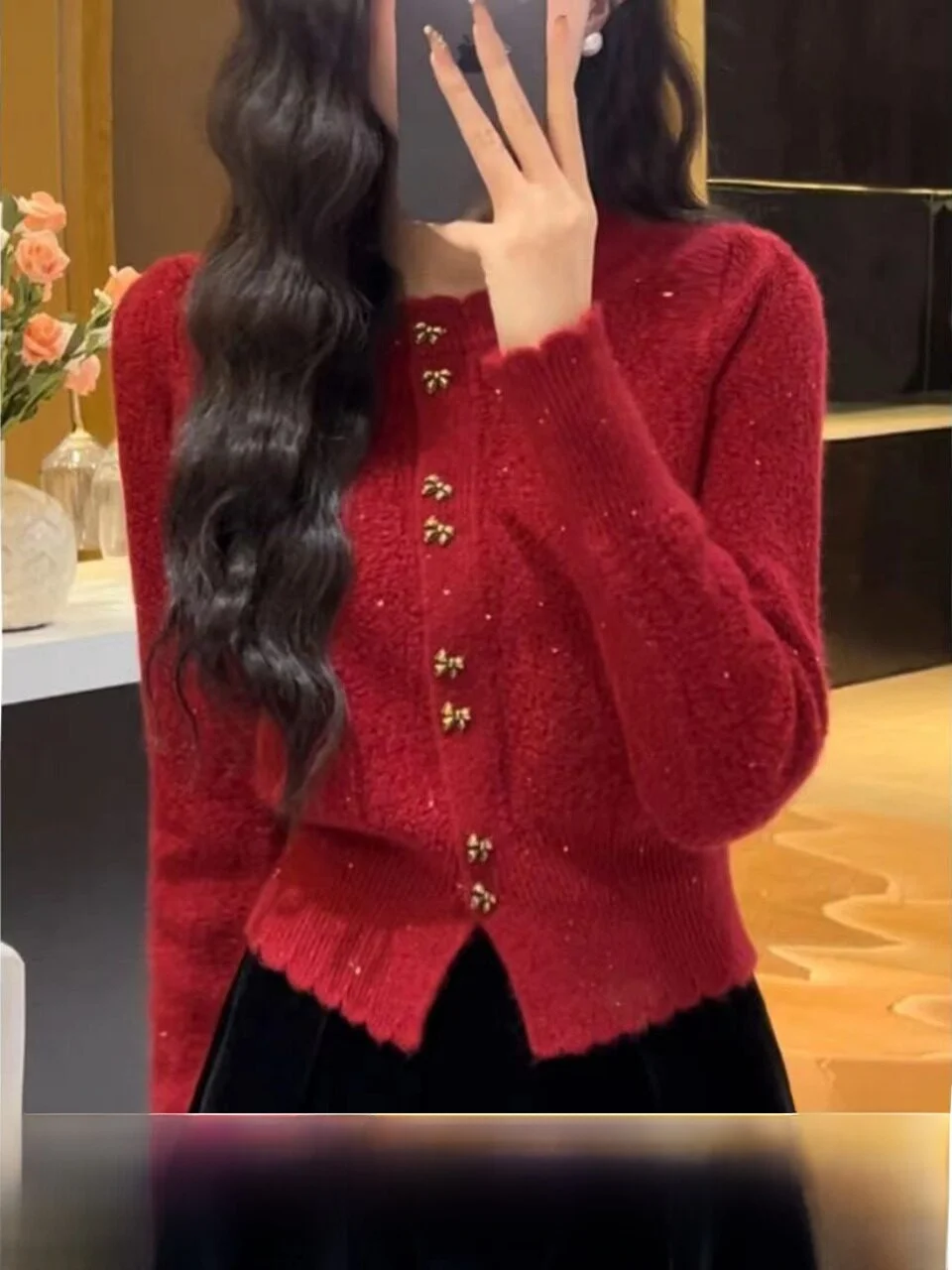 

Red Knitted Sweater Women's plus Size Autumn Winter New Year's Faion Small Fraance Sle Loose Fit Long Sve round Ne