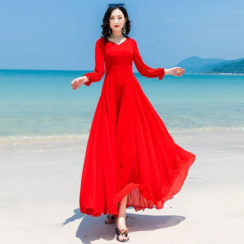 Light Luxury Temperament Solid Color Dress High-End Plus Size Women\'s Spring/Summer French Dress Chiffon Long Dress Purple White
