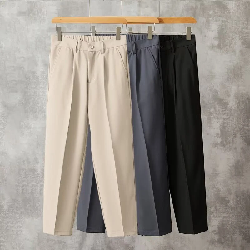 

Fashion Men Baggy Concise Ankle Length Cropped Suit Pants Office Work Dark-grey Black Apricot Trousers Casual Blazer Pants Male