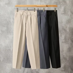 Fashion Men Baggy Concise Ankle Length Cropped Suit Pants Office Work Dark-grey Black Apricot Trousers Casual Blazer Pants Male