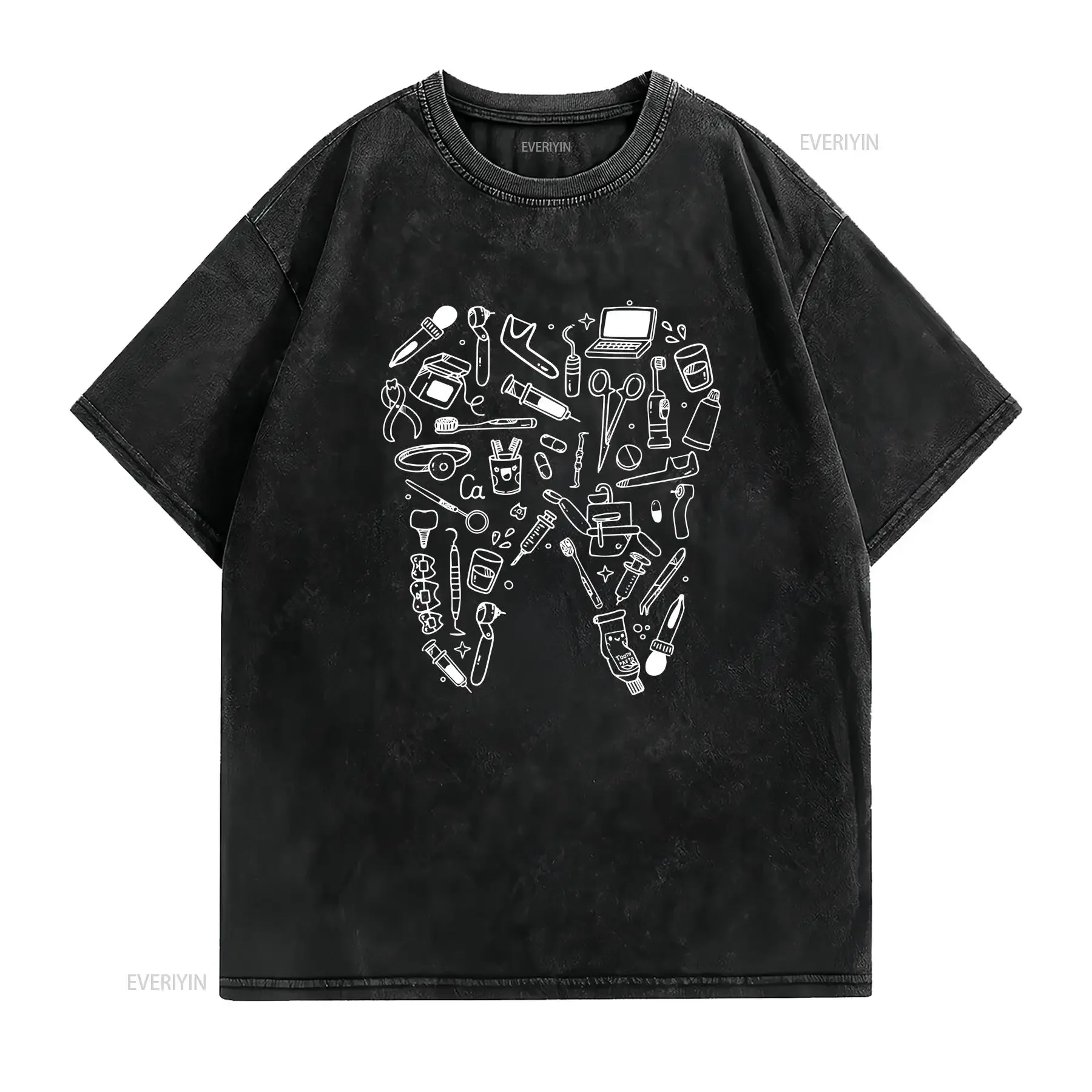 Dentist Dental Tooth T Shirt Assistant Hygienist Student  vintage Washed streetwear Casual homme graphic Stylish Versatile