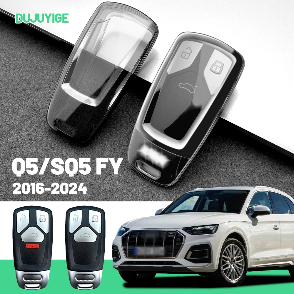 Clear TPU Car Key Case For Audi Q5 SQ5 FY 2016-2024 Key Fob Cover Protector Shell Auto Accessories 2017 2018 2019 2020 2021 2022
