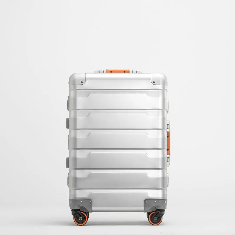 Nowy w całości z aluminium bagaż podróżny uniwersalne koła mężczyźni i kobiety moda metalowe pudełko bagaż służbowy 20/24 cal walizka