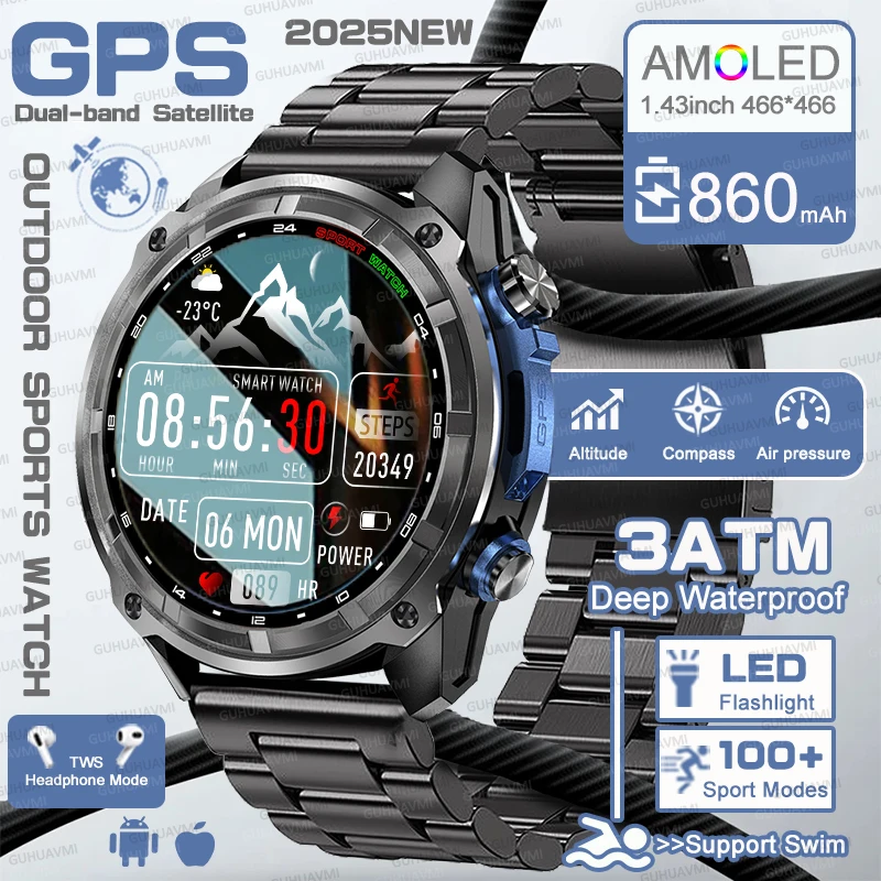 

Outdoors T-Rex 3 Military Offline Map 860mAh Battery Smart Watch 4GB Big Memory GPS Navigation MP4 Player HD Talk Sports Watches