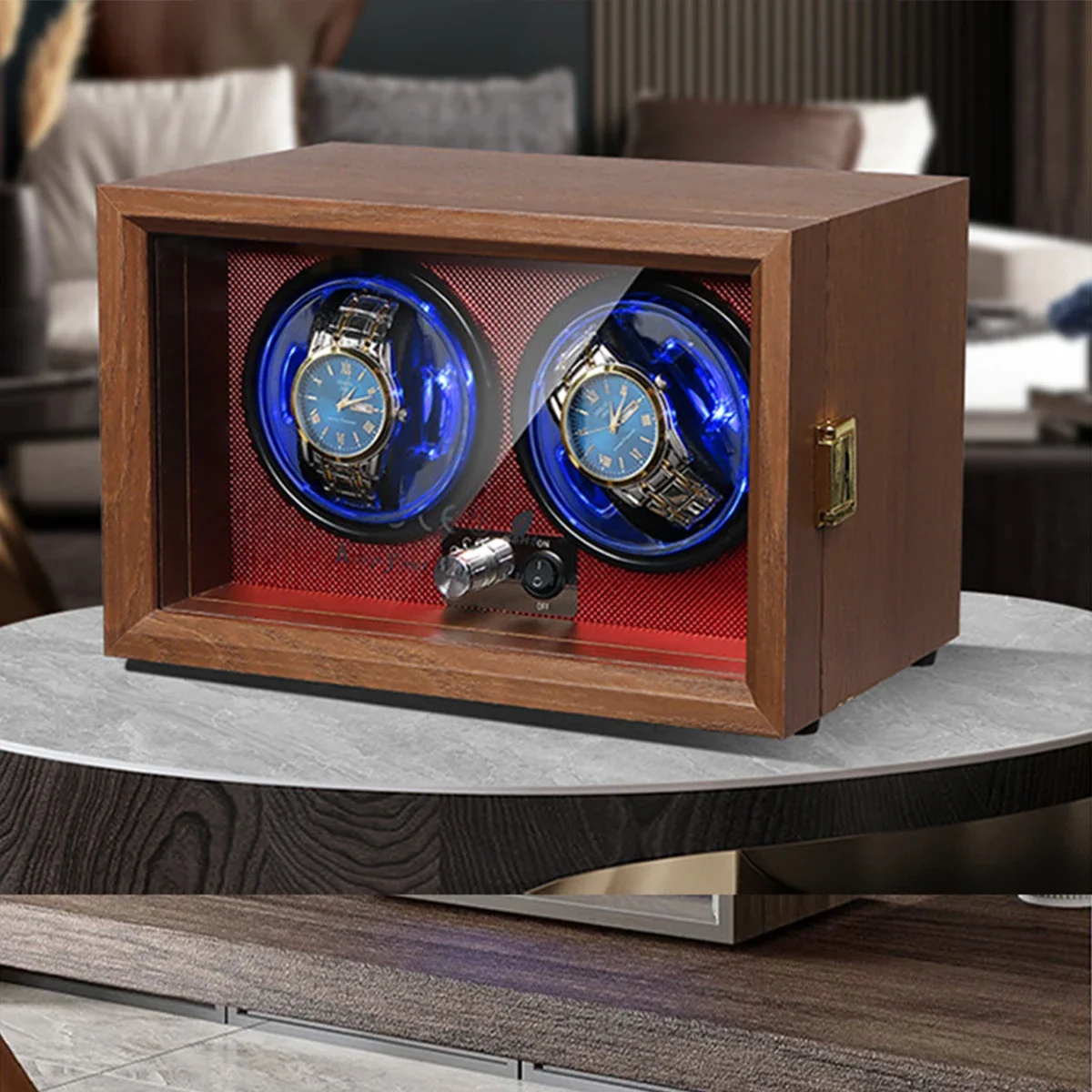 

2 4 Slots Wood Watch Winder High-End Automatic Watche Box Mute Motor Watch Cabinet Clock Storage LED Jewelry Store DisplayBox