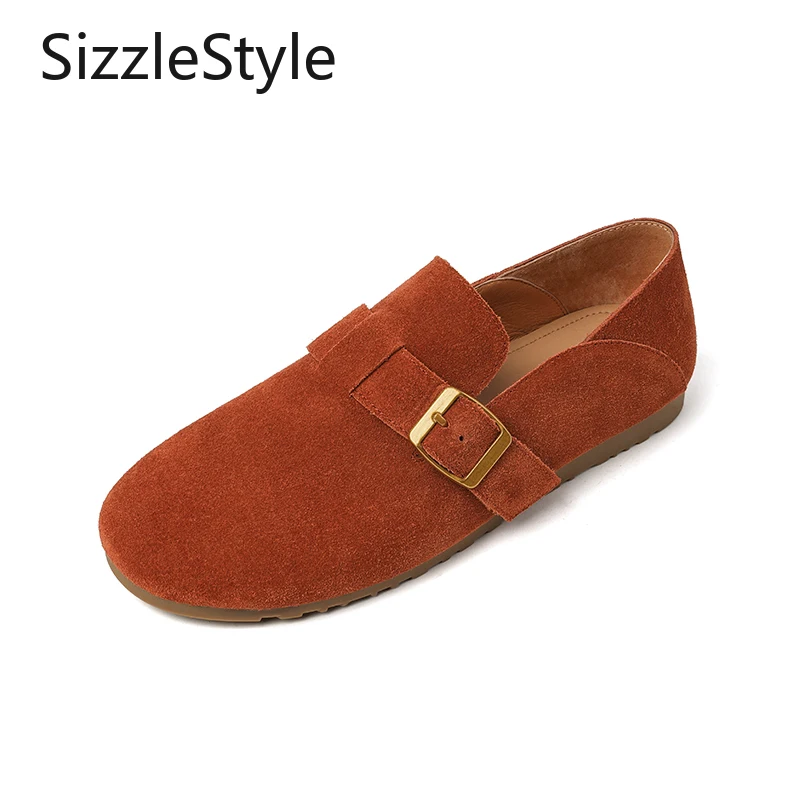 

Модные женские туфли без шнуровки из матовой кожи с круглым носком и глубоким вырезом, удобные женские туфли без шнуровки на плоской подошве с пряжкой