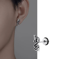 Retro Ethnic Wind Dragon Stud Earrings Stainless Steel High-Grade Men's Hypoallergenic Earrings Hip Hop Rock Accessories Gift