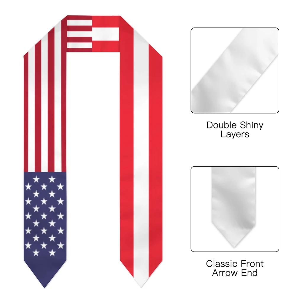 Graduation Sash Austria & USA United States Flag Stole Shawls Graduate Wraps Scraf International Student Pride Gifts