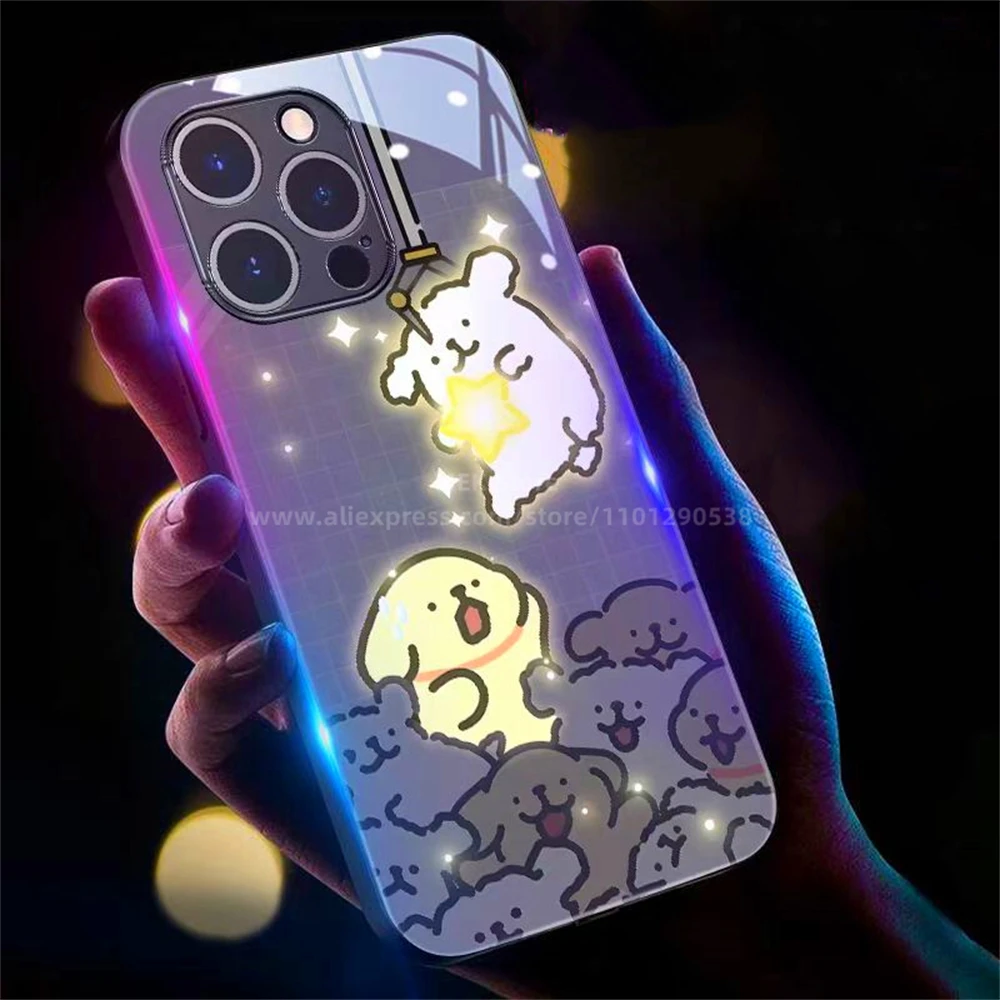 

Lovely Doll Catching Led Light Phone Case Call Flash Glitter Cover For iPhone 16 15 14 13 12 11 Pro Max X XR XS Plus SE
