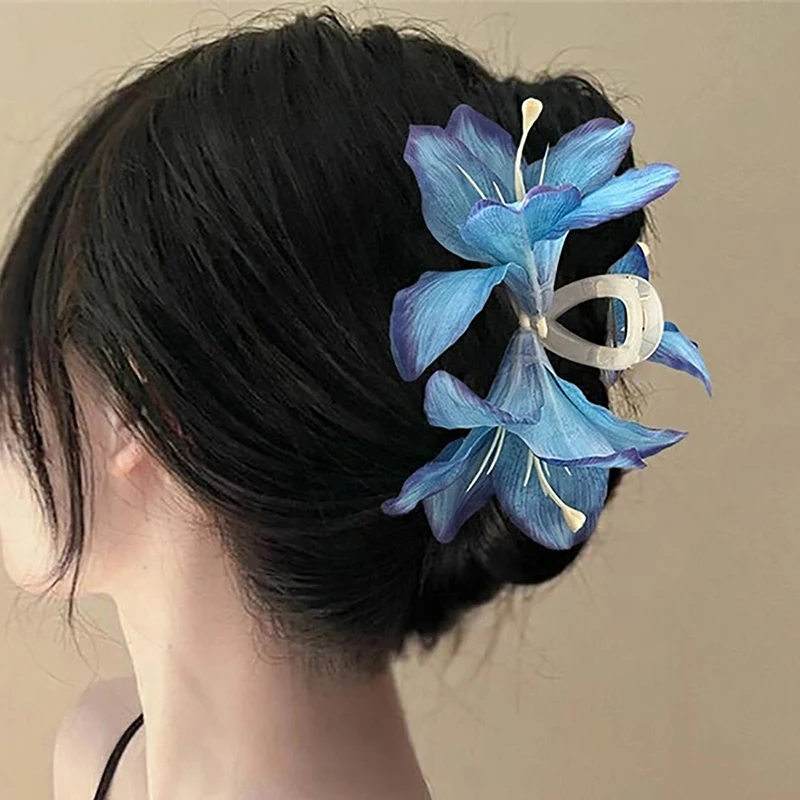 Asymmetric Simulation Lily Bow Hair Clip Claw Bohemian Style, Suitable For Vacations And Various Festivals To Take Pictures