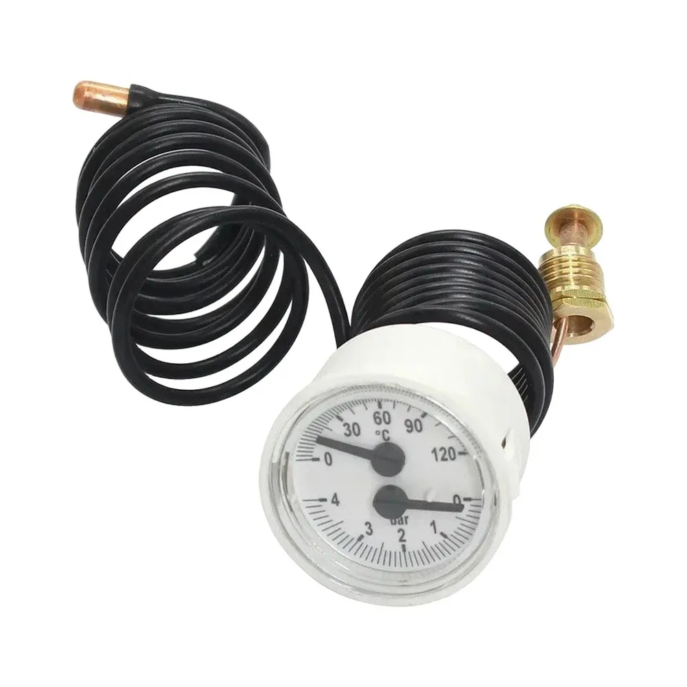 Wall Mounted Boiler Pressure Gauge 0-4 Bar 0-120C Capillary Thermo Pressure Meter G1/4 for Gas Water Heater HVAC System