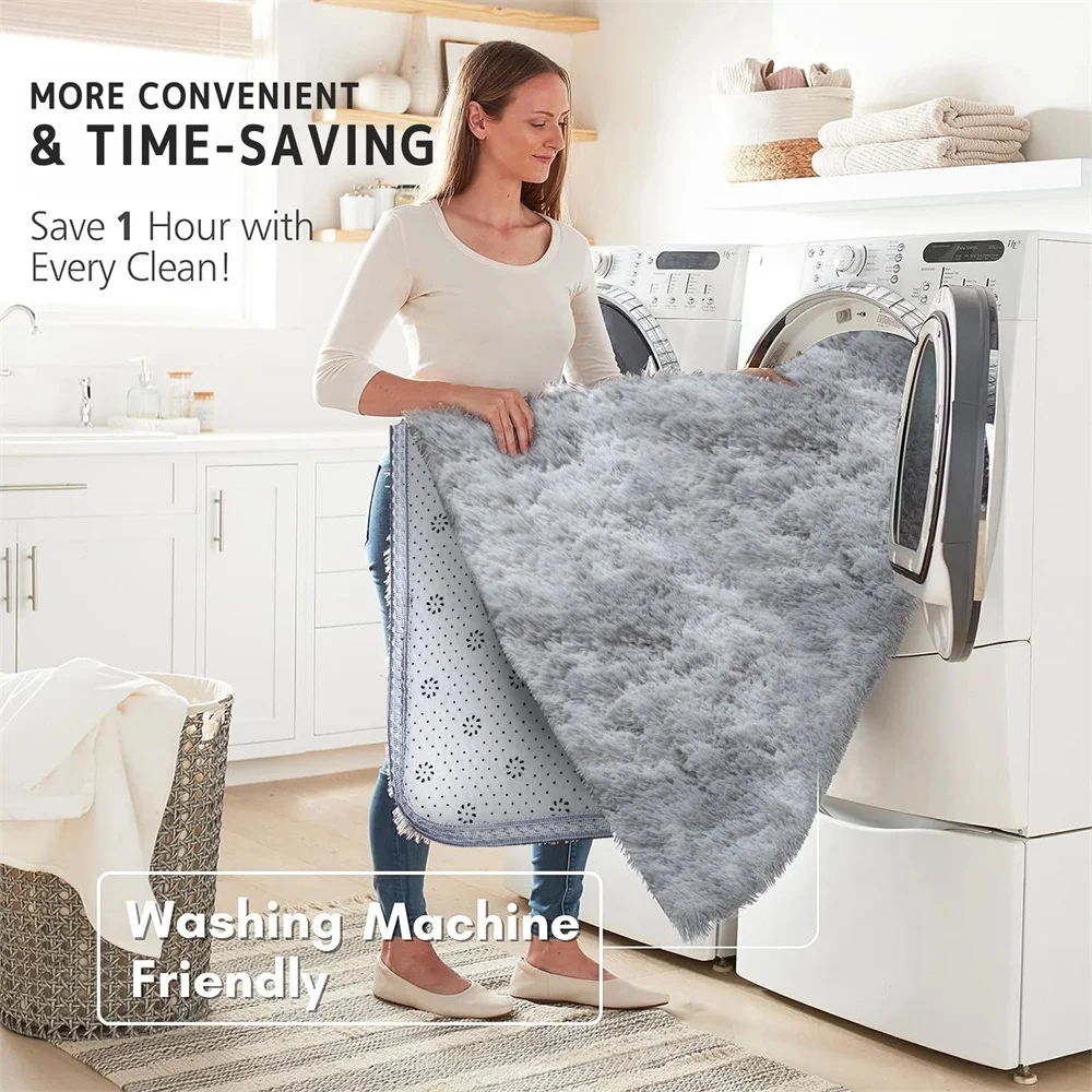 سجادة منطقة لغرفة المعيشة، سجادة Brochao 5ft x 8ft Ultra Shag Area سجادة منفوشة ناعمة غامضة غير قابلة للانزلاق لديكور المنزل باللون الرمادي