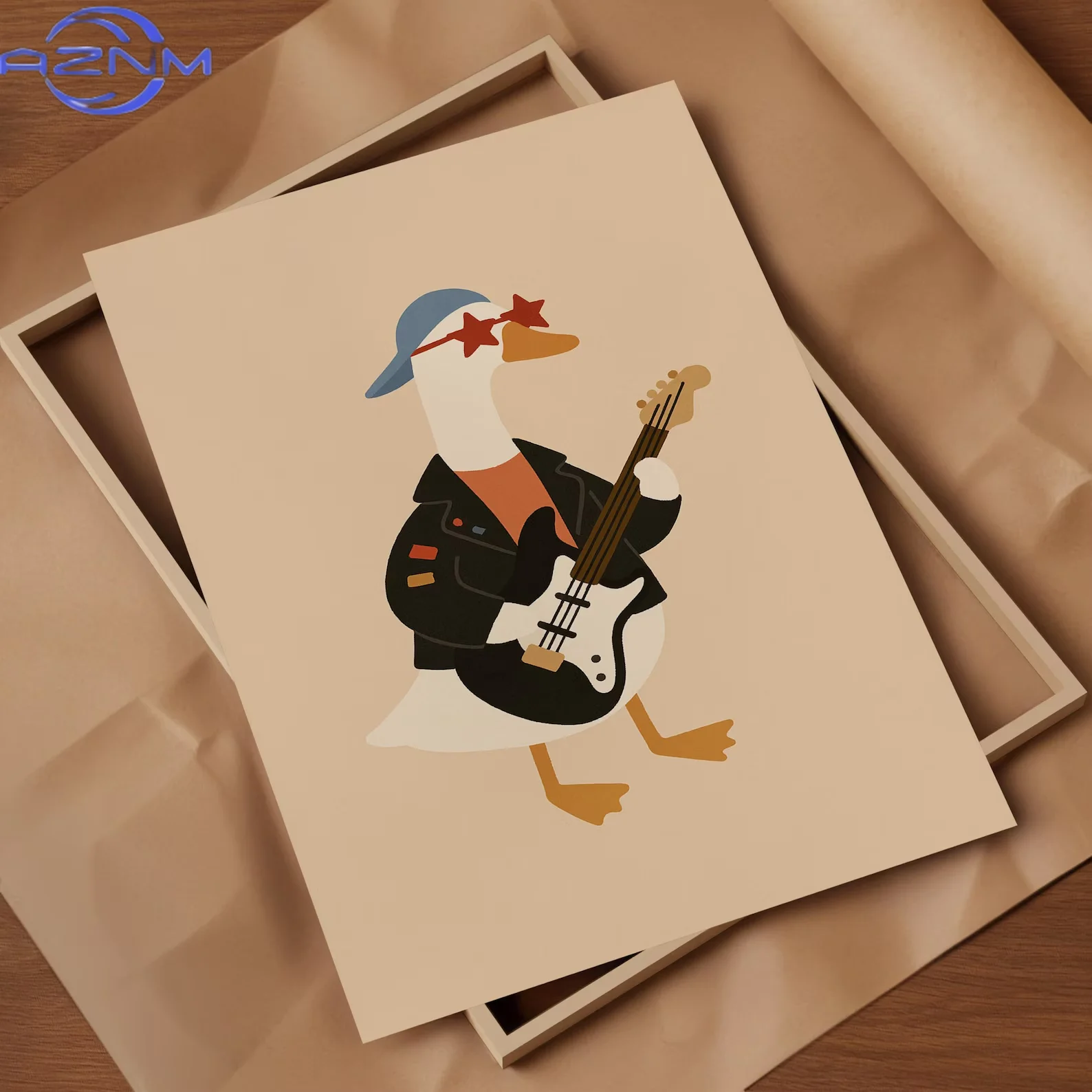 AZNM Cool Rocker Duck Wall Art Baby Boy Nursery Decor Printable Funny Animal Guitar Poster Kids Room Digital Download Boy Room A