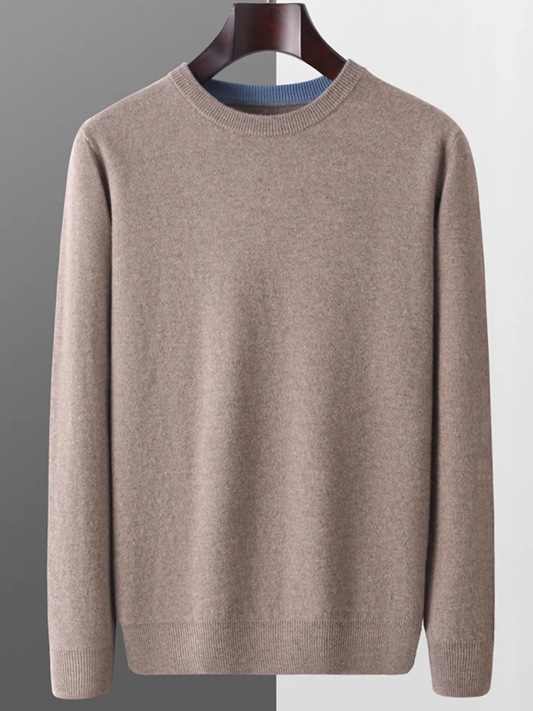 

Новый мужской осенне-зимний свитер с круглым вырезом, умный повседневный пуловер из 100% мериносовой шерсти, мягкий кашемировый трикотаж, одежда в базовом стиле, теплые топы