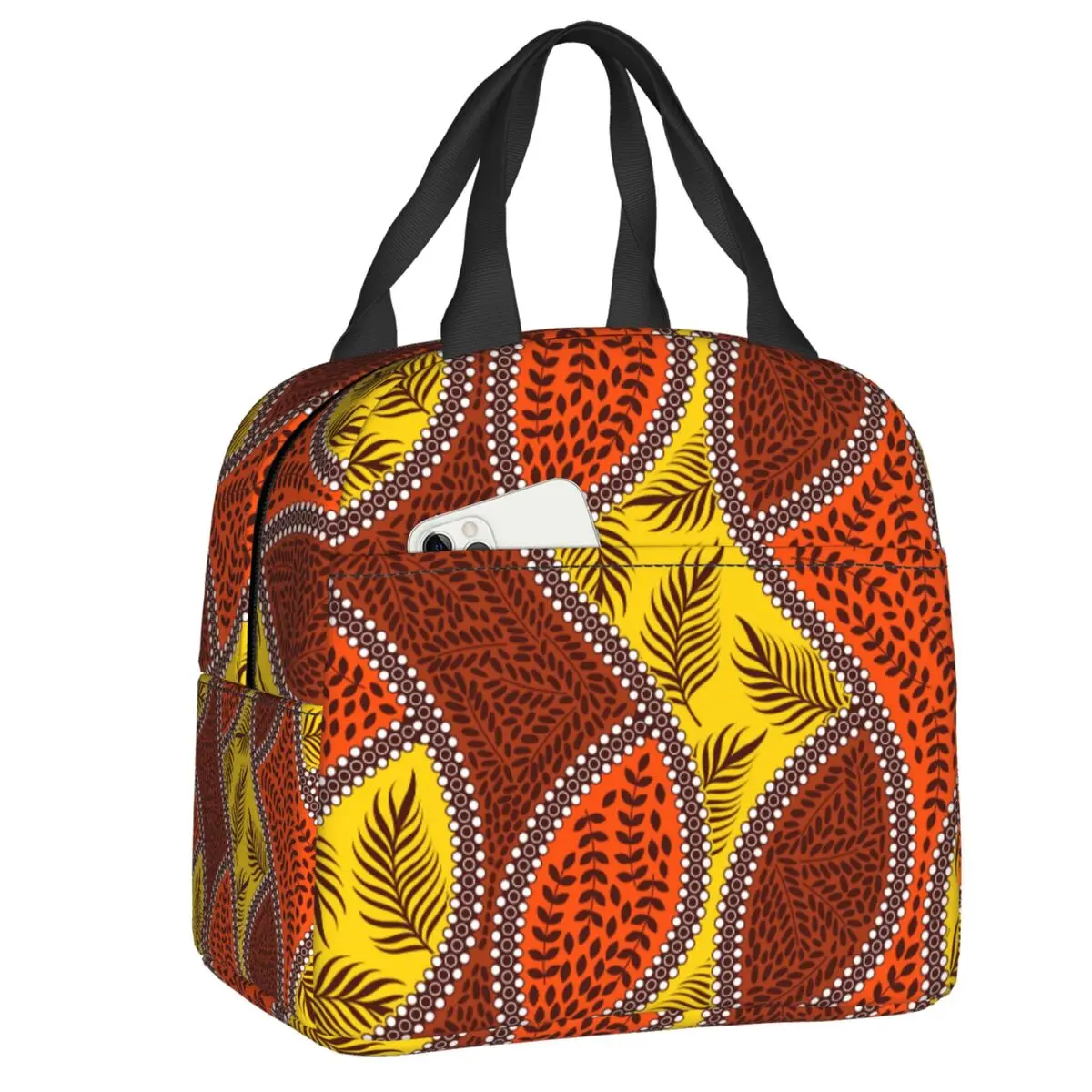 Custom Geometric African Ankara Pattern Insulated Lunch Box Women Portable Thermal Cooler Lunch Bag Picnic Food Container Tote
