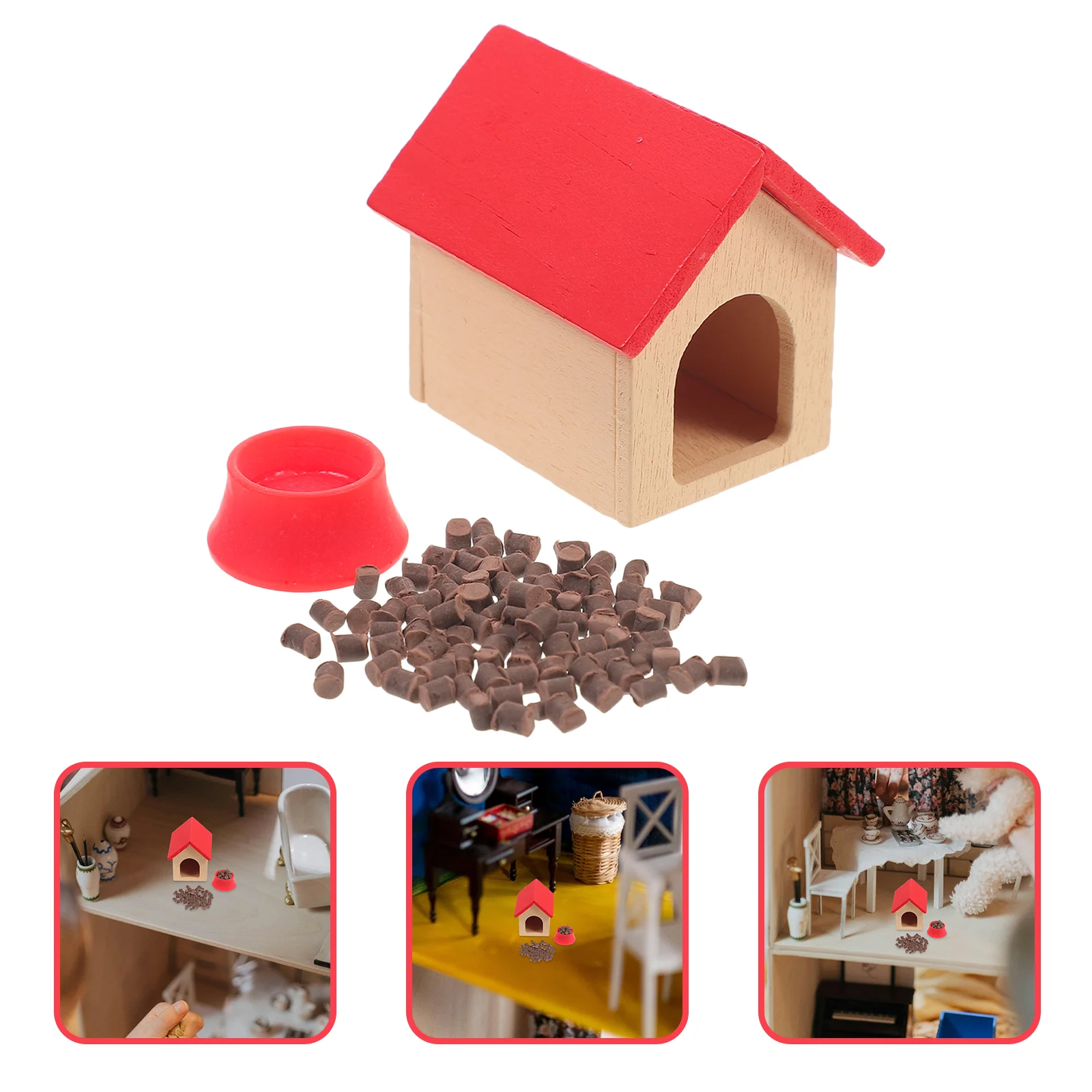 Woody Toy House Dog Mini Kennel Decorations Chair Miniature Furniture Model Red Ornament