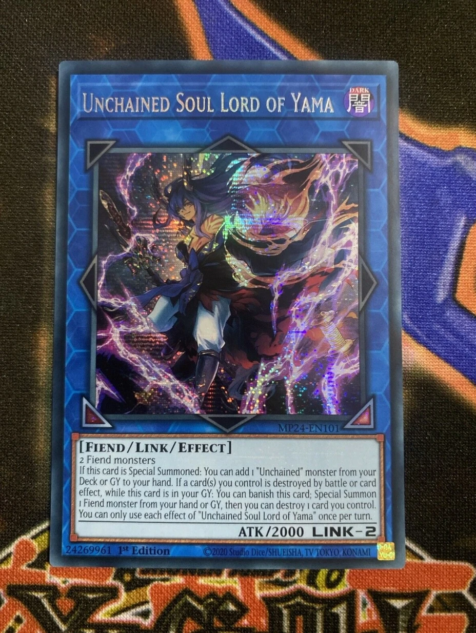 

Yugioh KONAMI Duel Monsters TCG MP24-EN101 Unchained Soul Lord of Yama Secret Rare English 1st Edition Collection Mint Card