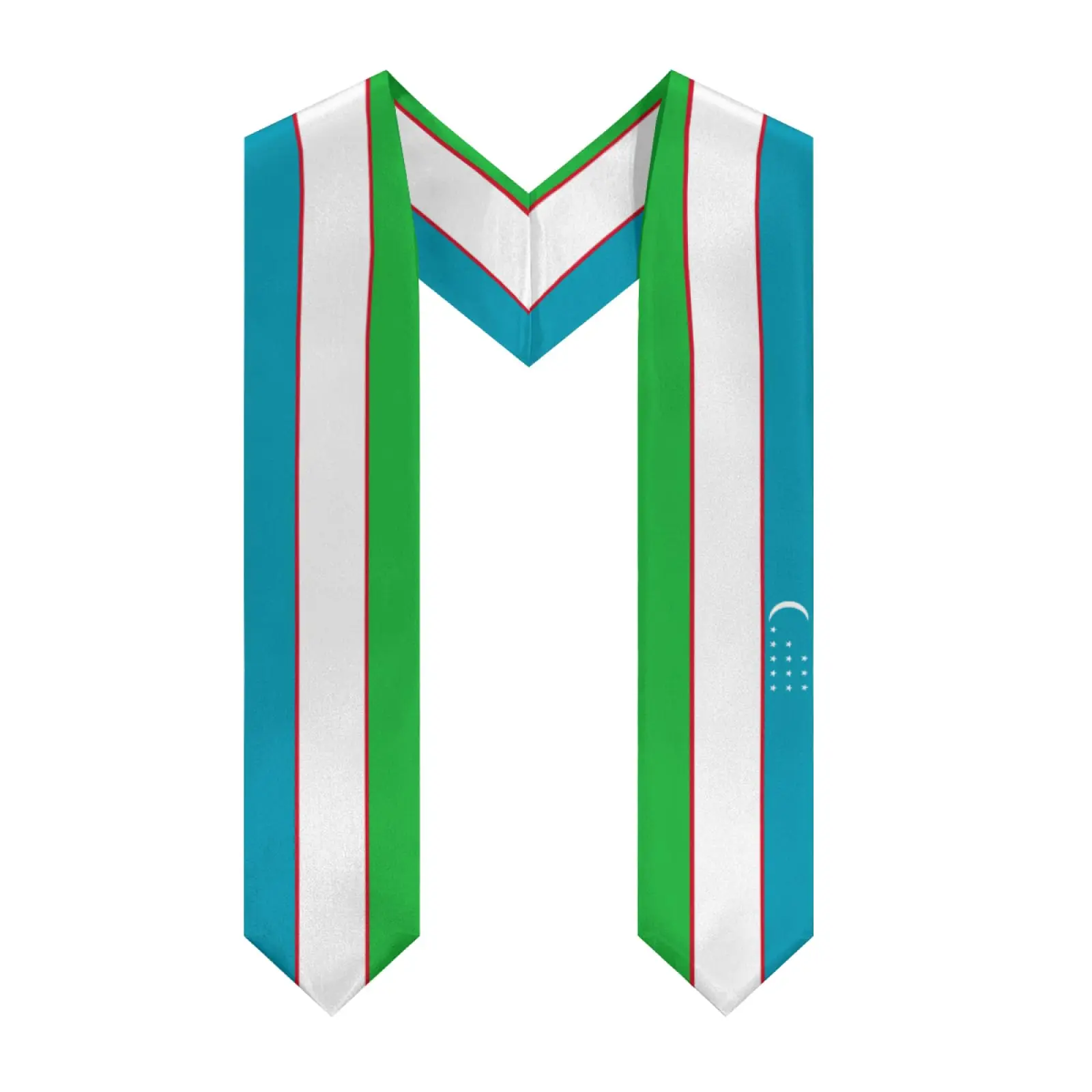 

2025 Uzbekistan Flag V-neck Graduation Stole Shawl Sash Honor For Study Aboard International Students