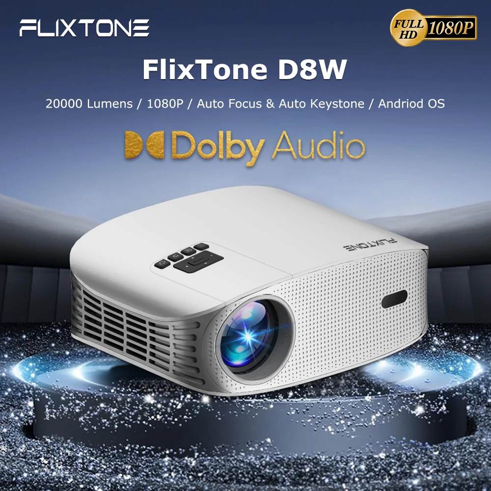 FlixTone D8W Beamโปรเจคเตอร์วิดีโอ 4Kแบบพกพาโปรเจคเตอร์Mini Auto Focusสมาร์ทหน้าแรกFull HD 1080Pโฮมเธียเตอร์Cinema Beamer