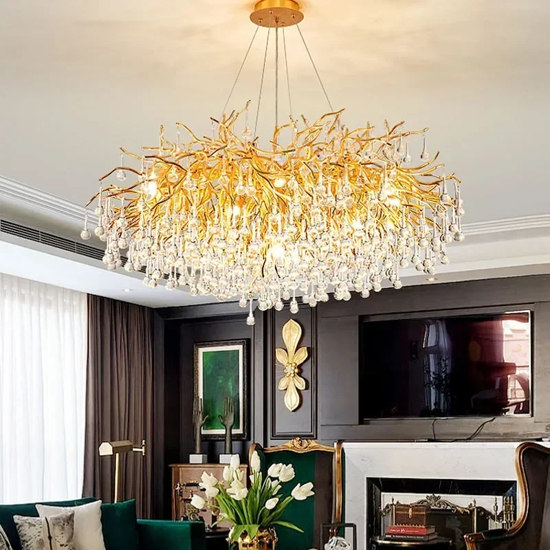 Modern Luxury Crystal Chandelier Living Room Decoration LED Chandeliers Lighting Villa Water Drop Pendant Lamp