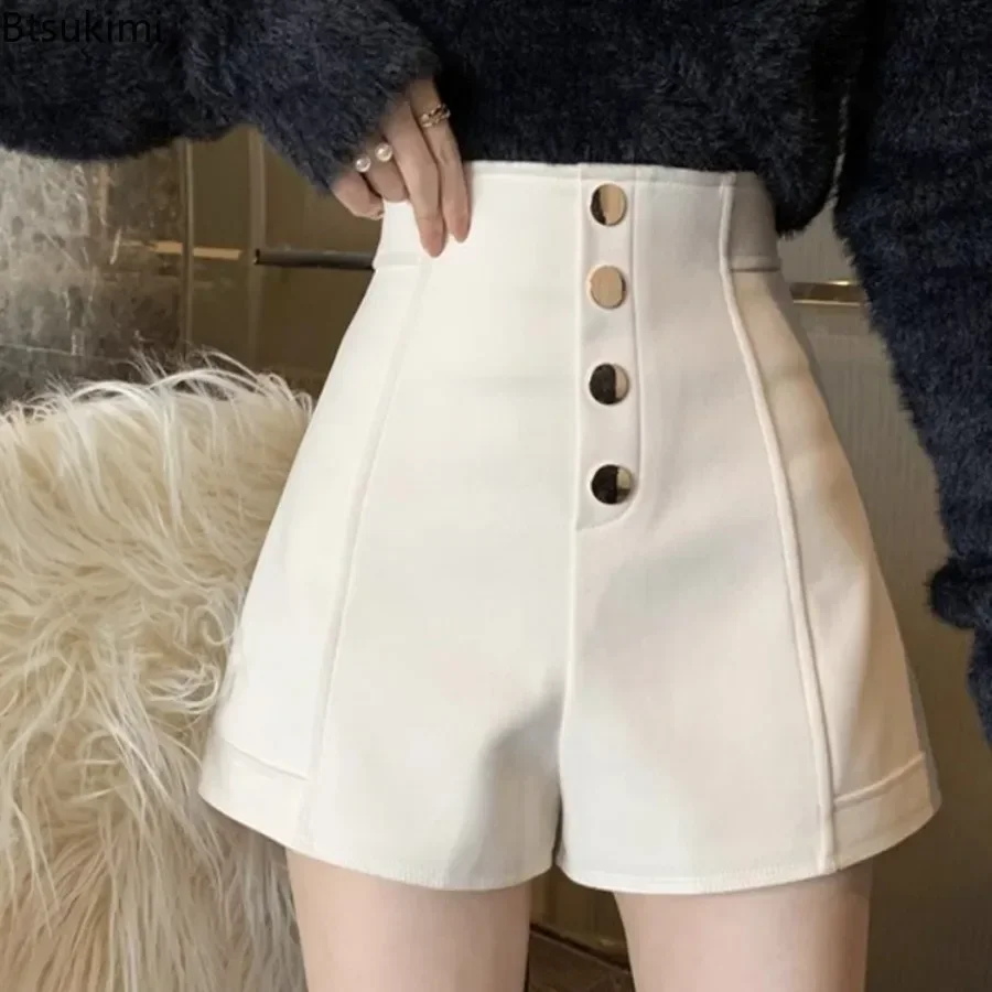 New Autumn High Waisted Slimming Wide Leg Shorts Casual Hot Selling Shorts Single Row Button Solid Color Fashionable Streetwear