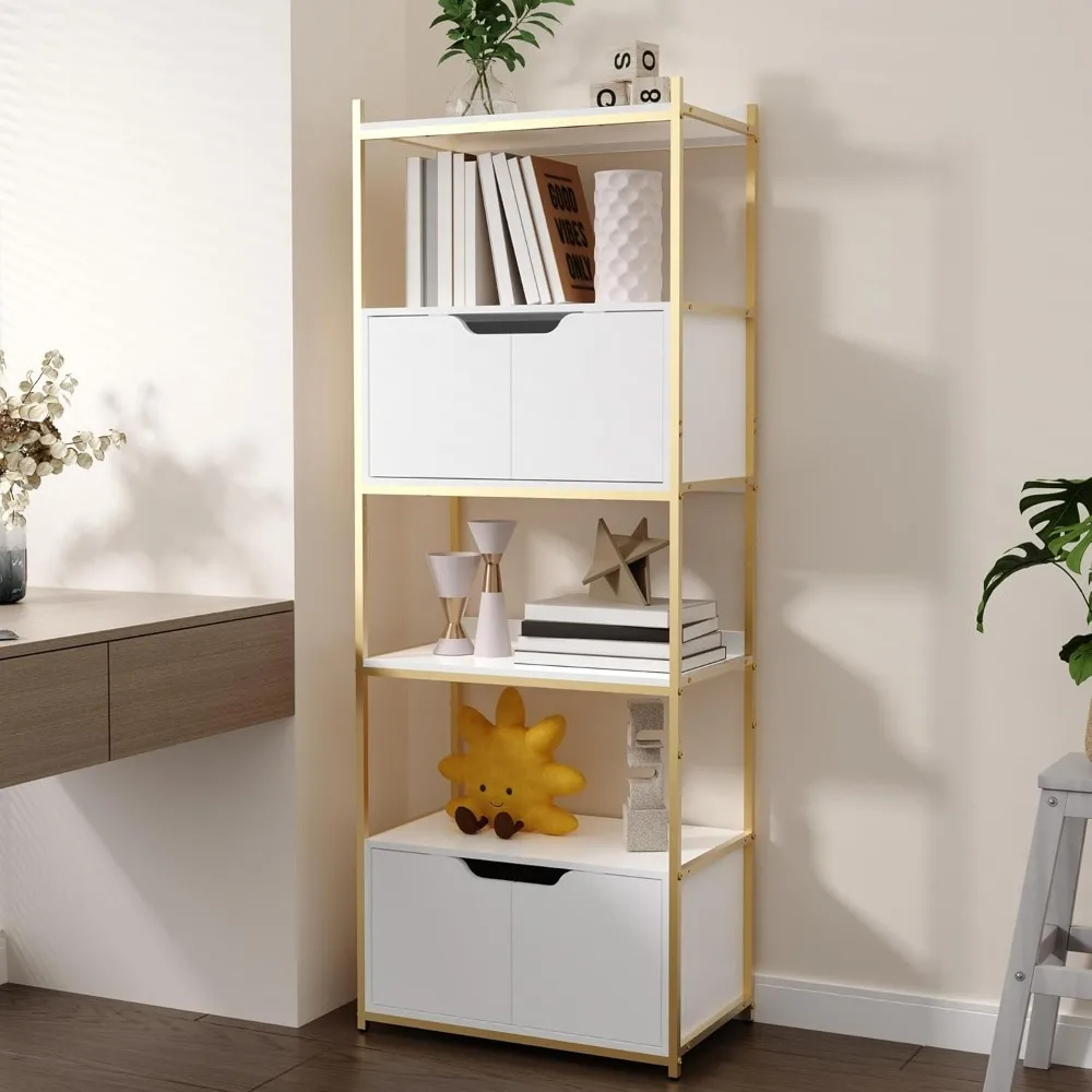 Bookshelf, Bookcase with Cabinet Storage, Open Display Bookcase for Display, Industrial Floor Standing Book Shelf Organizer