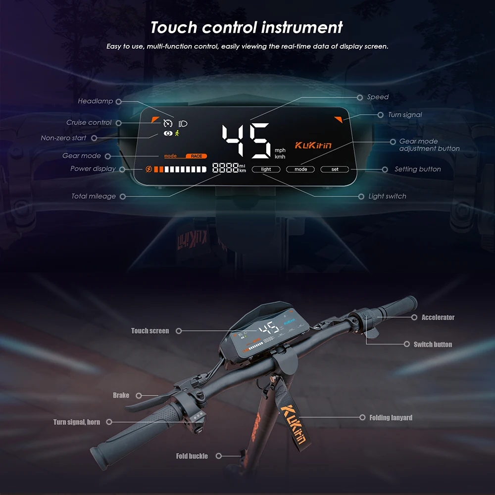 KuKirin G2 سكوتر كهربائي قابل للطي 1200 وات 80 كجم 48 فولت 15AH 45 كم/ساعة 55 كجم عمر بطارية طويل للغاية + هدية