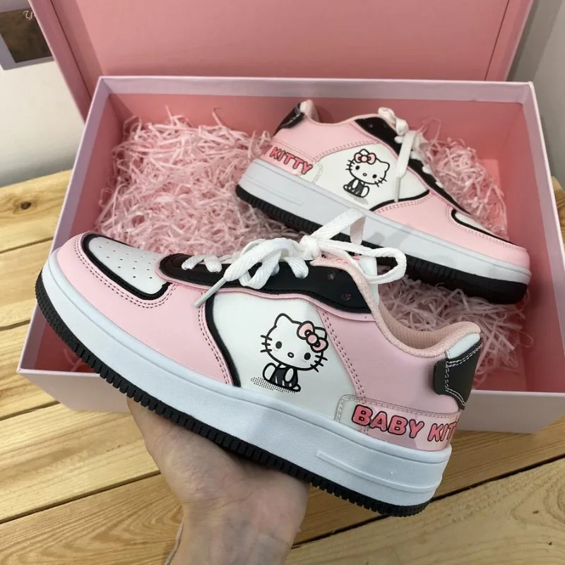 Sanrio Japanese cute Hello Kitty anime pink soft girl sneakers college cherry blossom pink flat bottom girls white shoes gift