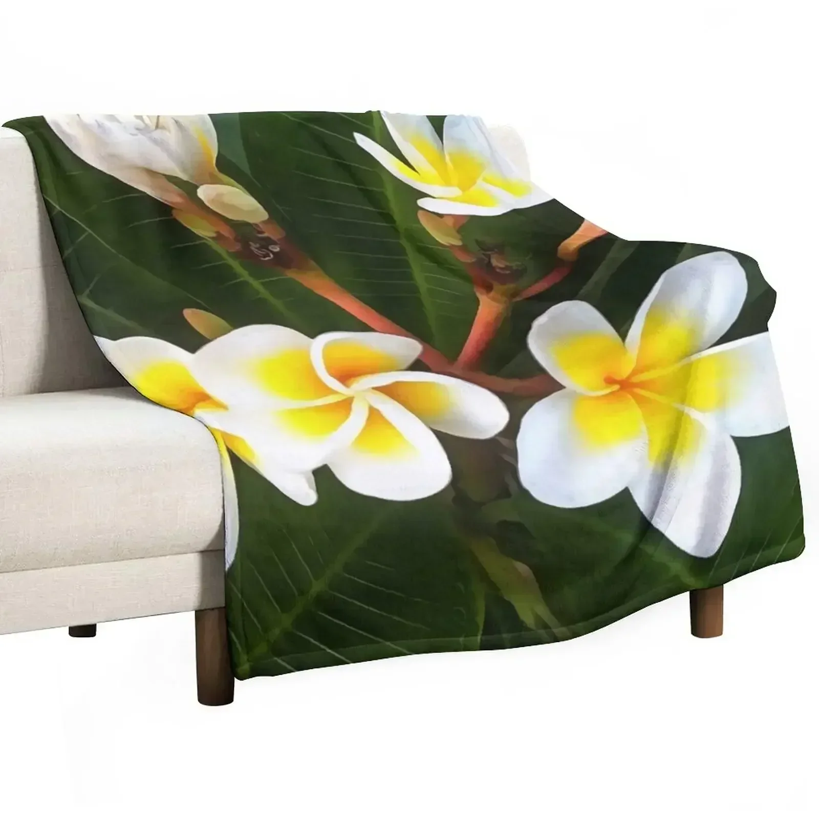 Frangipani Blossom Cluster Artistic Style Throw Blanket Fashion Sofas Picnic Blankets