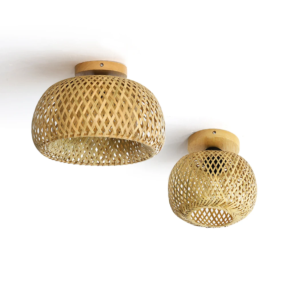Bamboo Ceiling Lamp Indoor Ceiling Light E27 Home Warm White Chandelier Light Bulb-Free Grass Vine Craf Room Decoration
