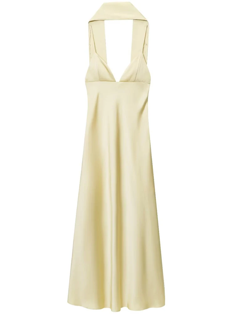 HXAO 2025 Women's Dress Satin Halter Dress Summer Elegant Party Prom Evening Dresses Chic Slip Thin Scarf Maxi Backless Vestidos
