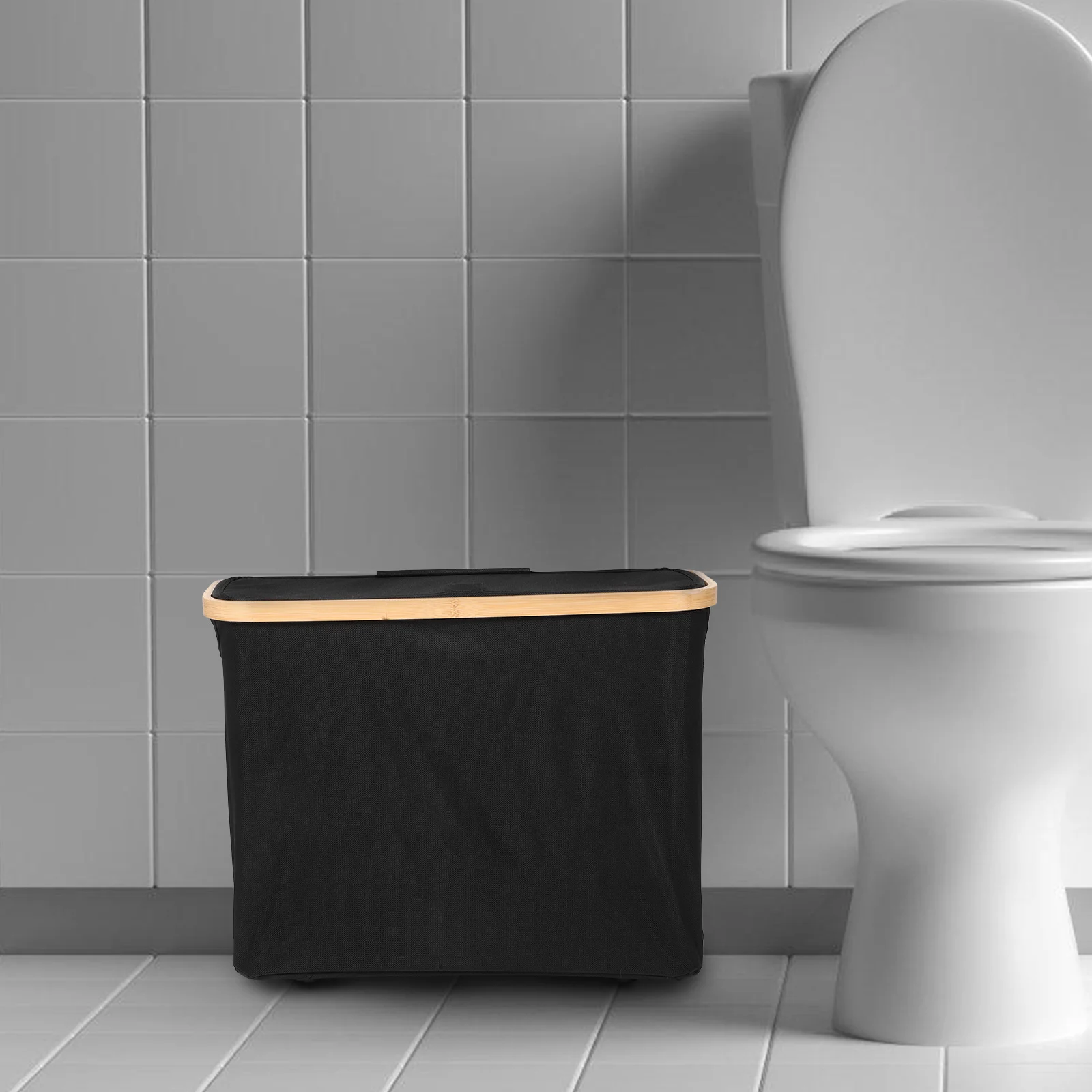 

Корзина для туалетной бумаги Черная бамбуковая корзина для хранения Органайзер для ванной комнаты Контейнер для шкафа Тканевый мусорный бак Подставка для держателя туалетной бумаги