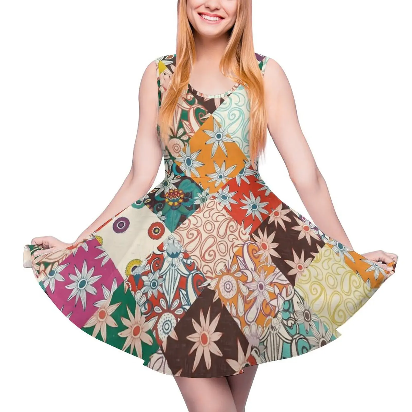 

Retro Boho Floral Dress Cute Daisies Print Pretty Dresses Sleeveless Casual Skate Dress Female Pattern Vestidos Birthday Present