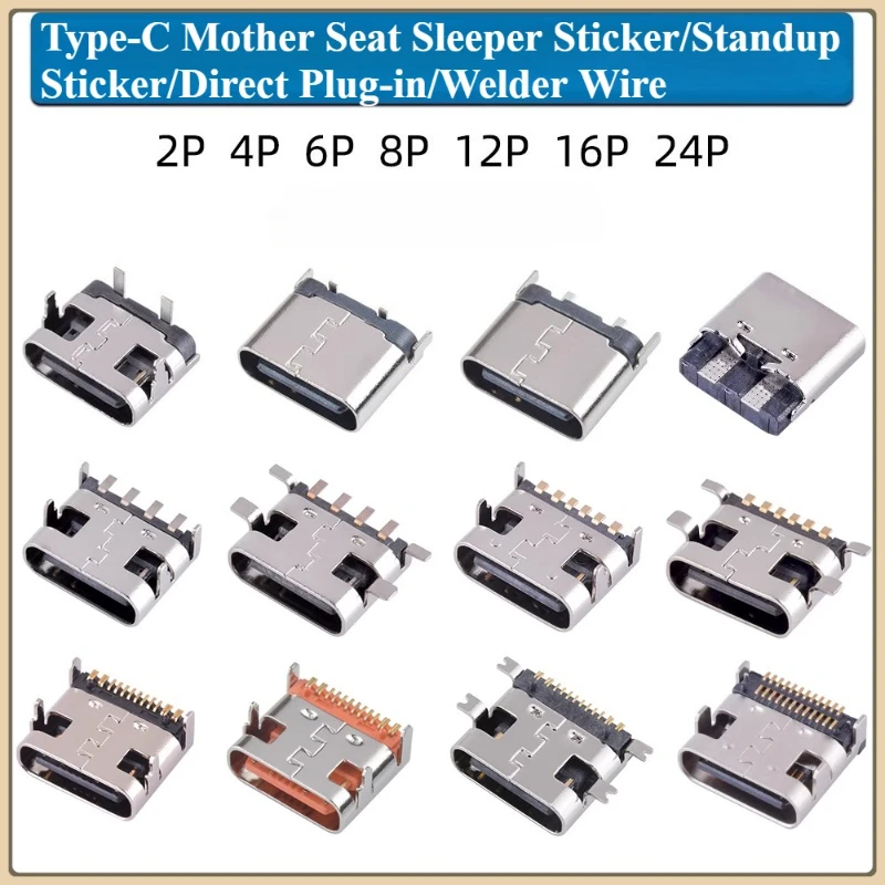 10Pcs USB Connector Type C Female Charging Port Jack 2/4/6/16 Pin Type-C Socket PCB Soldering SMD SMT DIY Repair Type C Adapter