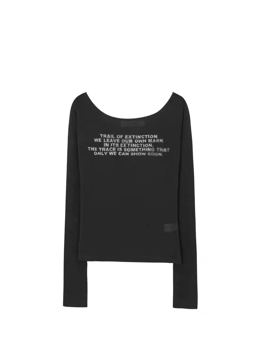 Bohemseo Spicy Girl Letter Print Semi-Transparent ort Sve Long T-irt Women's Faion Commute Sle Slim Fit Cotton Spring