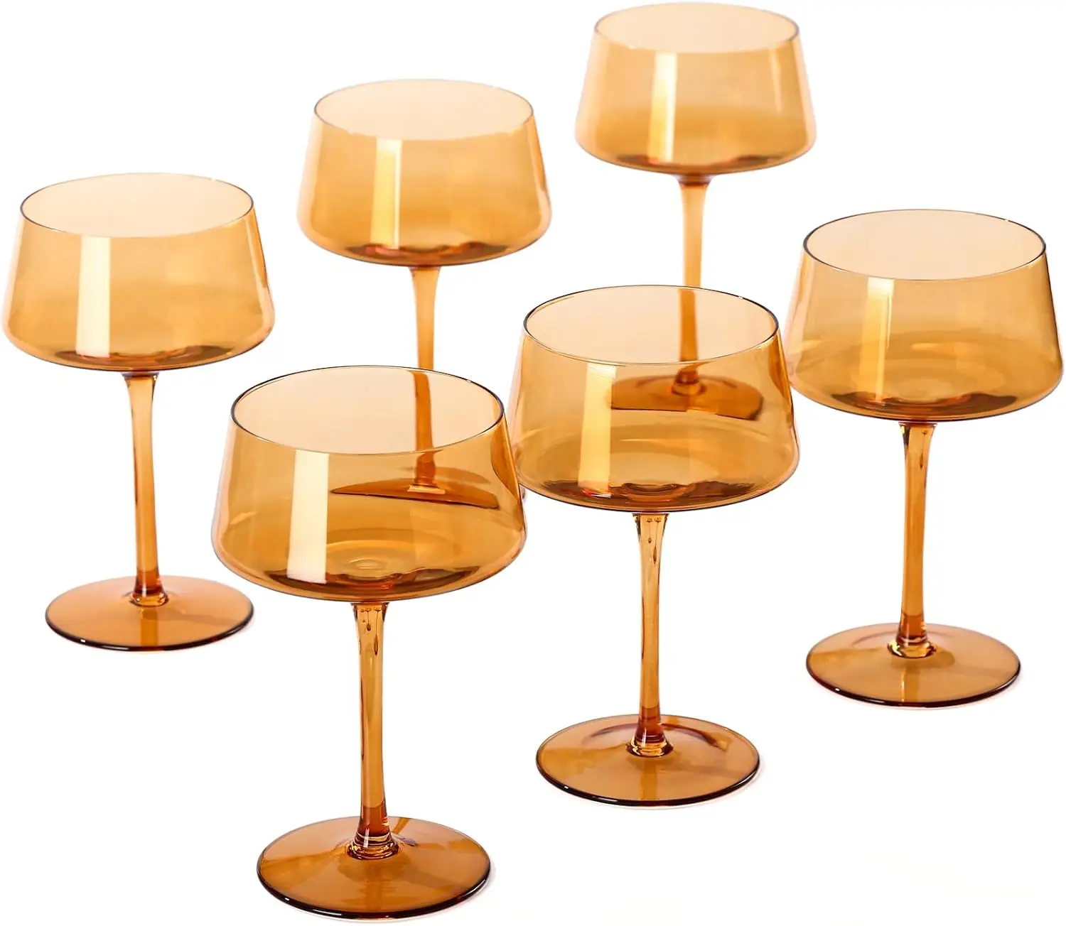 

Set of 6 Hand-Blown Colored Coupe Glasses - 13oz Large Crystal Martini, Cocktail & Champagne Glassware