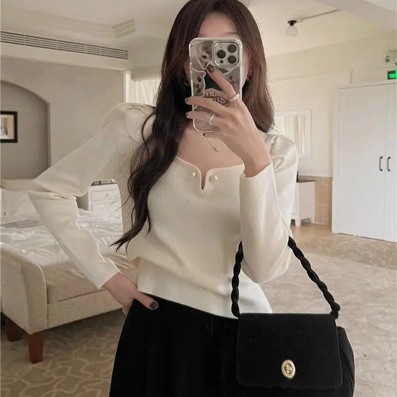 البلوزات لاعبا البلوفرات امرأة بوس السيدات قاع قميص قريب المناسب BF Y2K سيدة تخفيف اليومية قاعدة طبقة الخريف الشتاء