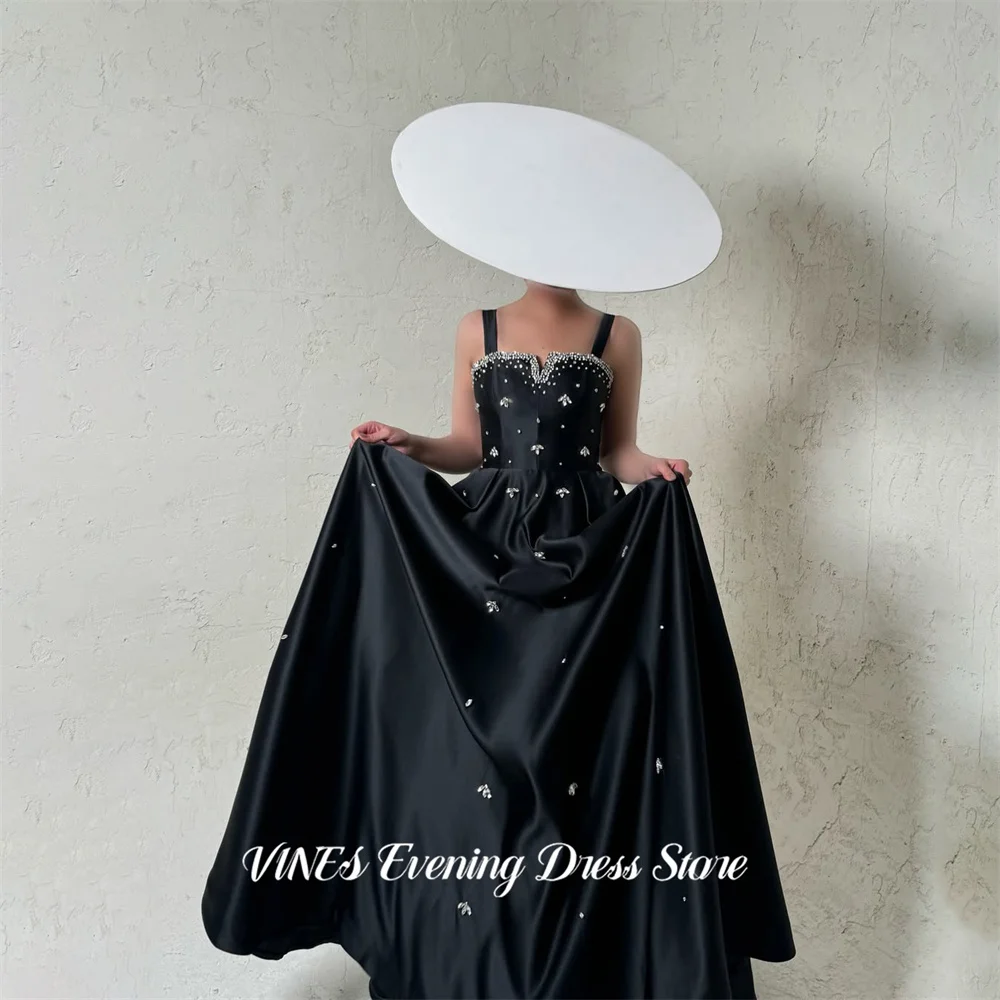 

VINES Black Prom Dress Spaghetti Strap Celebrity Dress with Crystal Beaded Women's Evening Dresses A Line Formal Gown Customized