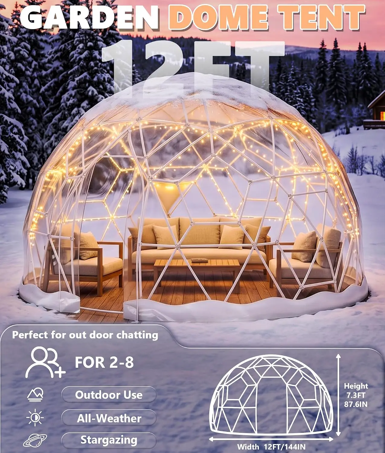 12FT Geodesic Garden Dome Tent with PVC Clear Cover, Waterproof Bubble Tent with Ventilated Window for Outdoor Patio, Customized