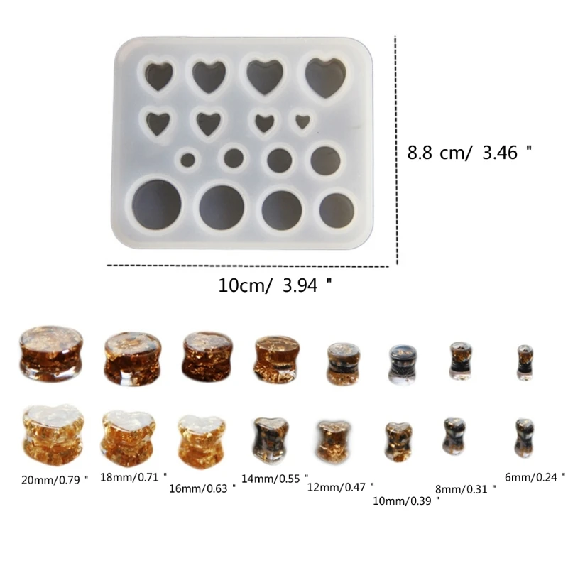 Molde de silicona para estiramiento de oreja, moldes redondos para joyería, expansor de oreja en forma de corazón, perfecto para entusiastas del