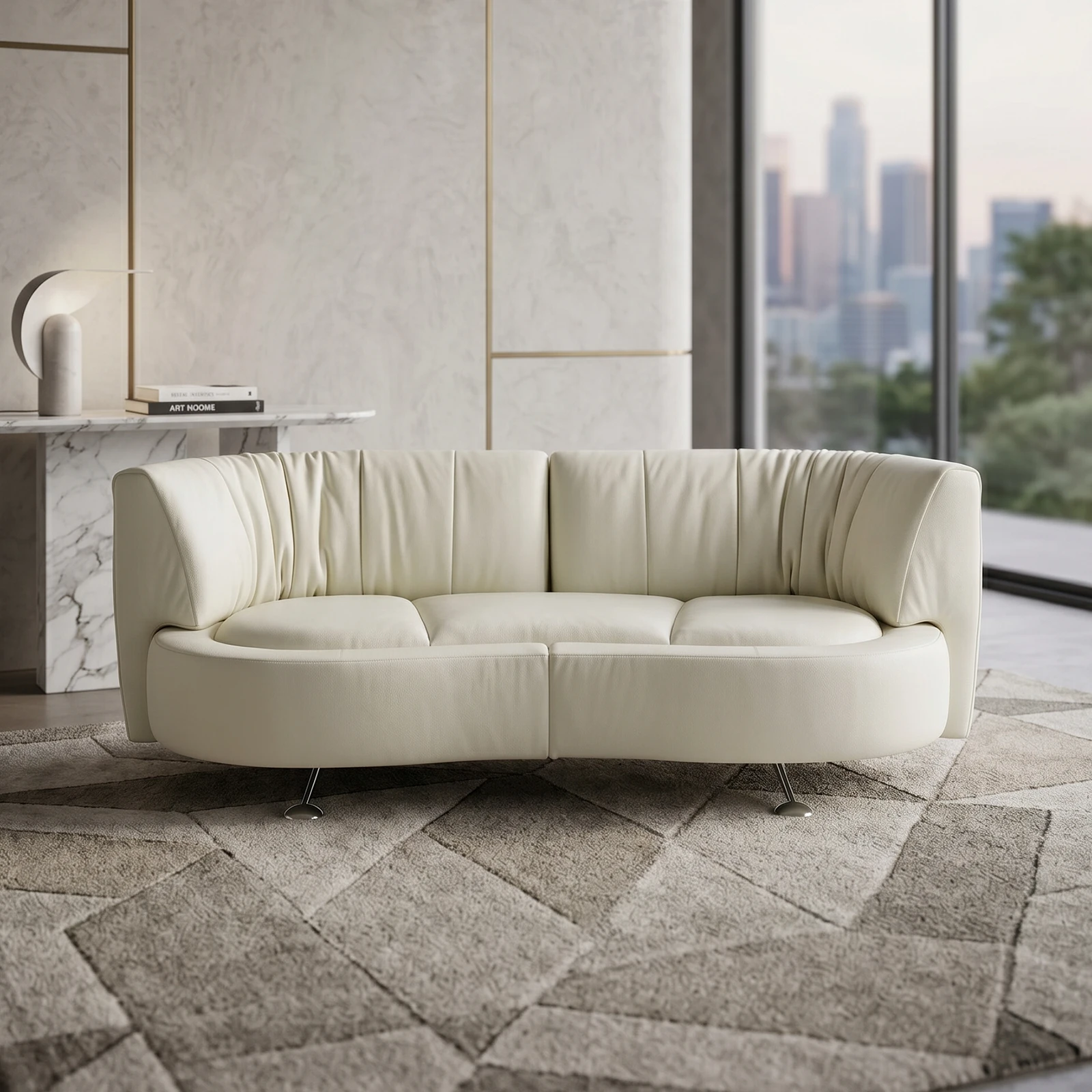 

#Minimalist Curved Leather Sofa With Sliding Rotatable Backrest High End Living Room Furniture
