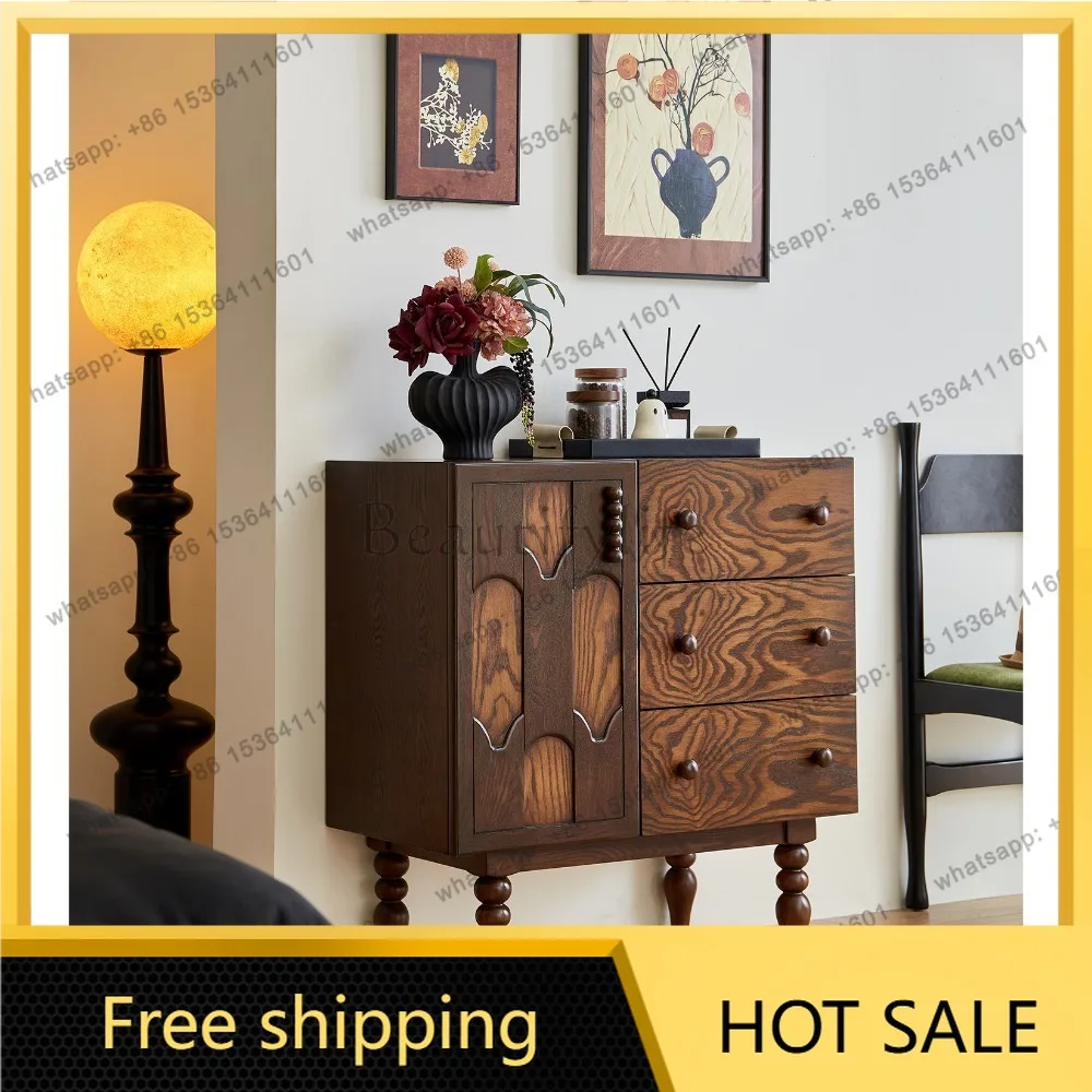 FG solid wood dining side cabinet, antique style wall storage integrated storage cabinet